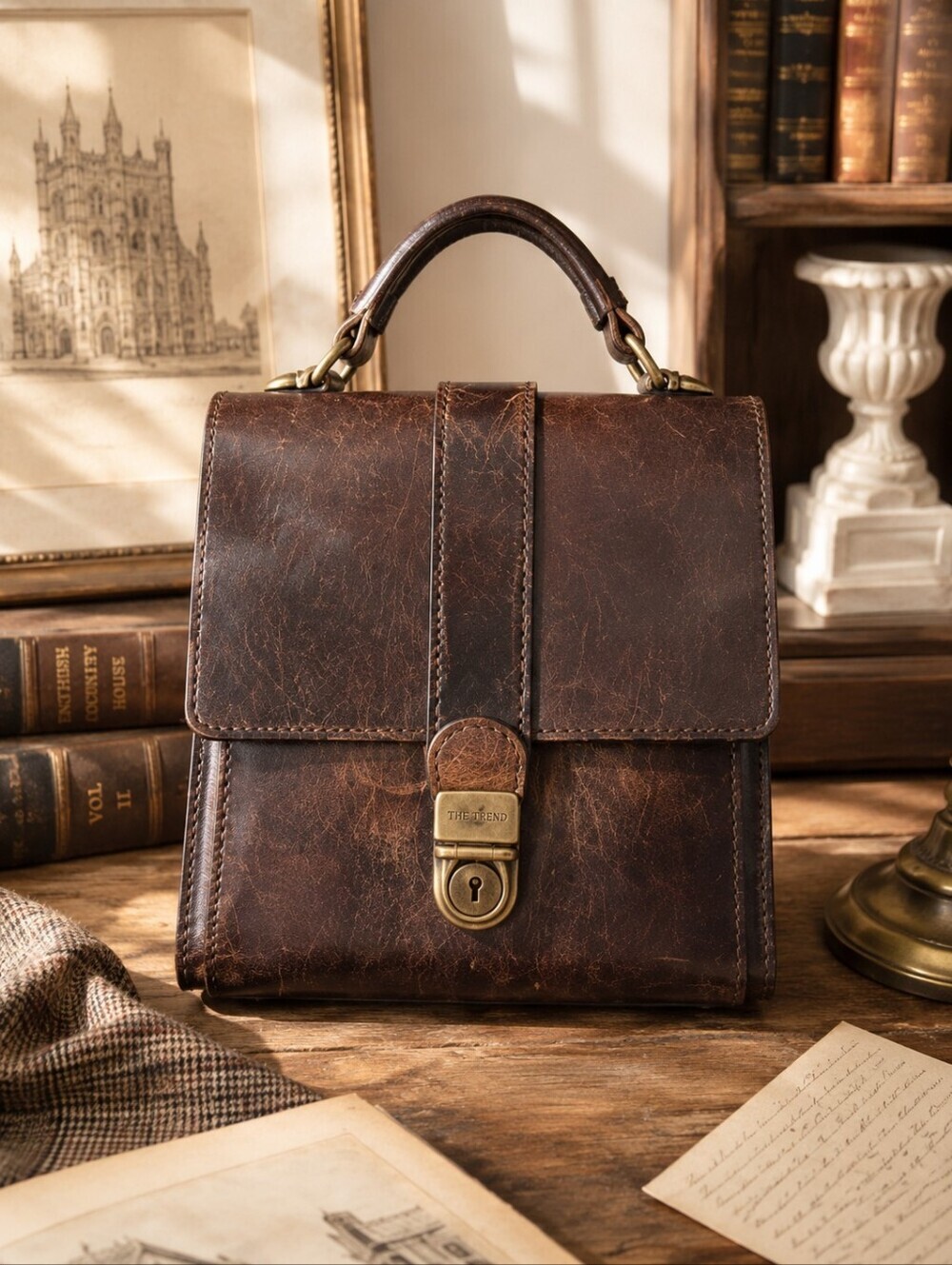 The Trend Vintage Italian Leather Satchel Handbag Purse Patina Made Italy
